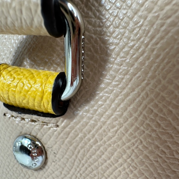 COACH Zip Top Tote In Crossgrain Leather Tan with Yellow F59855 Quiet Luxury - Picture 9 of 13